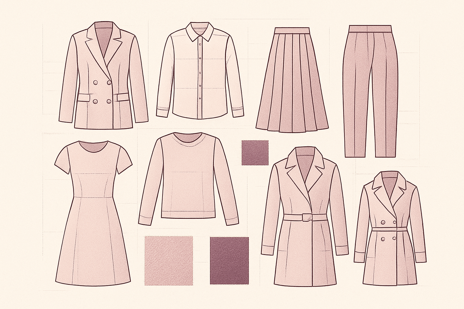 Abstract editorial illustration for: 8 Timeless Fashion Pieces for an Elevated Wardrobe
